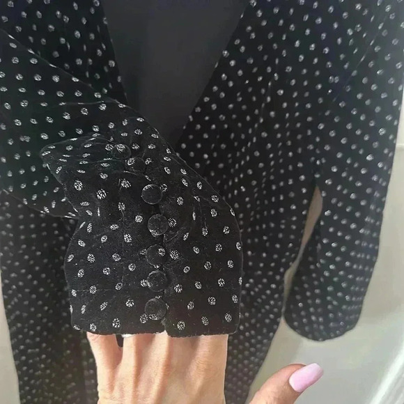 ZARA KNIT Wrap Velvet Black Silver Dress Polkadot 3/4 Sleeve Sz small - Picture 5 of 7